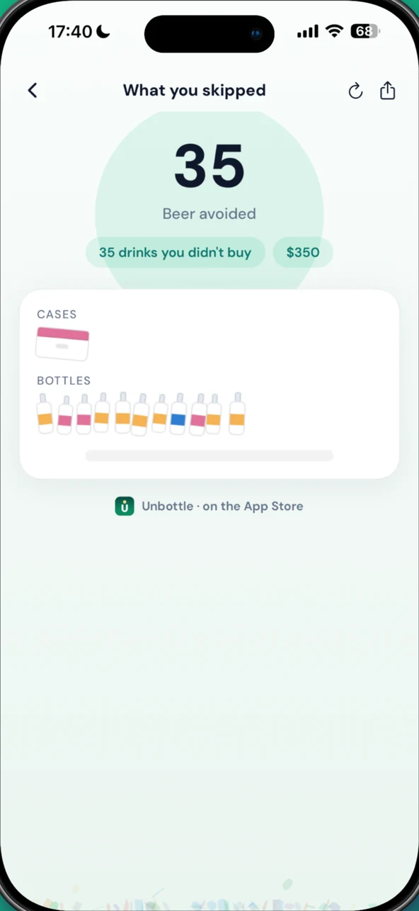 What you skipped screen with bottles and cases avoided