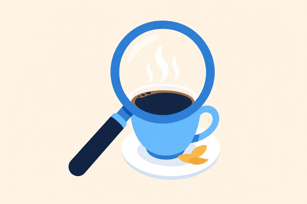 A magnifying glass over a cup of coffee