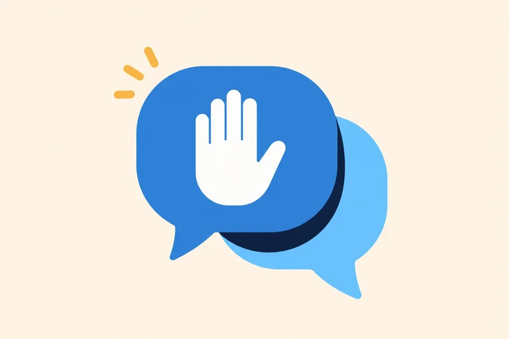 A speech bubble with a raised hand
