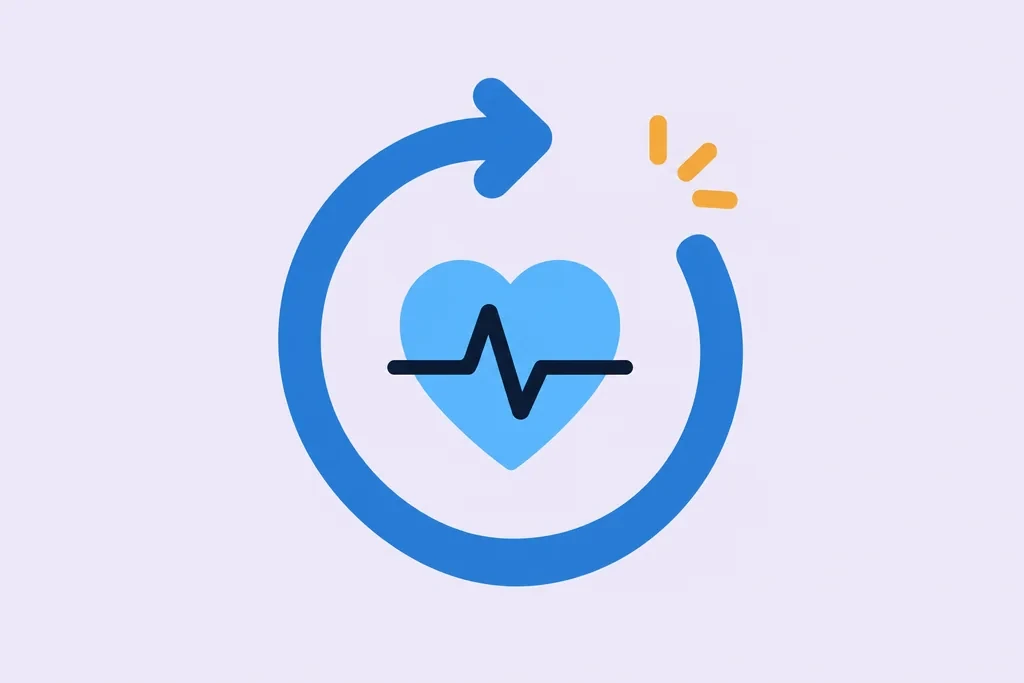 A circular arrow around a heart with a pulse line